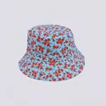Detailed view of light blue bucket hat featuring red floral patterns on cotton canvas - M (56-58cm) / Light Blue Red Floral (11#)