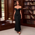 Robe de soirée sirène en satin noir dos nu avec détails drapés et coupe près du corps - XS / Noir