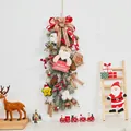 50cm Christmas vine wreath with Santa Claus, pine cones, red berries and plaid bow decor - 50CM Rattan Strip Hanging