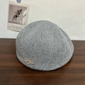 Chic grey knit beret hat with shimmering silver sequins and gold rhinestone brooch detail - Gray