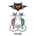 Waterproof temporary tattoo sticker TH-421 featuring colorful tribal cat art and floral patterns - Th-421 / 210*148mm