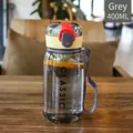 Classic 400ml grey portable sports water bottle with colorful lid and wrist strap - Gray