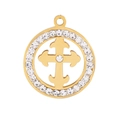 Elegante colgante de cruz hueca dorada con circonitas y diseño circular - Color Dorado (KLJ2712-Z)