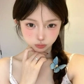 Elegant blue butterfly hair clip with pearls and ribbon for Chinese Hanfu style - Tulle Butterfly Clip / Light Blue