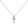 Detail of silver T-letter pendant necklace with black inlay and O-shaped link chain - Letter T