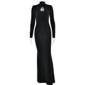 Elegante abito a sirena nero a collo alto con maniche lunghe e dettaglio cut-out - S / Nero