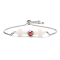 Detail of adjustable silver box chain bracelet with cross beads and slide clasp - White Stone
