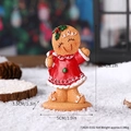 Gingerbread girl resin Christmas ornament with red dress and holly detail in 8cm size - Resin / Gingerbread Girl - Cane - Small - Kraft Box (7142H-0102)