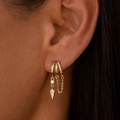 Three-piece gold moon and star hoop earring set with cubic zirconia and chain details - Gold Geometric Pendant (9569) / 1 Pair Pack