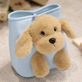 Hellblaue Plüsch-Hunde-Aufbewahrungstasche mit niedlichem 3D-Hundekopf und Pfotendekor - Golden Retriever Stil / 18cm (Ohne Gurt)
