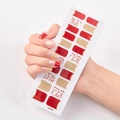Self-adhesive red and gold glitter nail stickers with white line patterns, model UNE024 - Red Gold Glitter White Line Style (UNE-24)