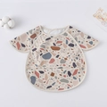 Short-sleeved waterproof baby bib featuring a neutral terrazzo print with crumb catcher pocket - Shawl - Seven-colored Stone / One Size