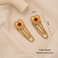 Goldene Edelstahl Herzohrringe mit roten Steinen und eleganten Kettenquasten - 3# Roter Stein Herz (Gold)