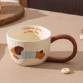 Creative minimalist ceramic coffee mug featuring a cute cartoon dog and brown handle - 300ml / Plaid Puppy
