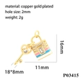 Macro view of 18K gold plated lock and key pendant with colorful zircon stones - Multi Color Striped Lock Key Set (P03415)