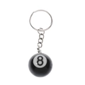 Llavero de bola de billar número 8 negro pulido con anillo y cadena de metal plateado - Billar A-936