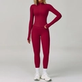 Conjunto de yoga ajustado en rojo vino con chaqueta de manga larga y mallas de talle alto - S / 6116 Manga Larga + 6116 Leggings / Rosa Rojo