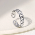 Polished silver chain style stainless steel ring with an adjustable open-end design - Adjustable