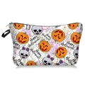 Halloween makeup bag with pumpkin and skull prints featuring Happy Halloween text - Colorful Halloween Icon Print (09132)