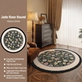 French vintage round carpet with emerald rose pattern and anti-slip silicone base - Diameter 80cm / Emerald Rose