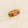 Detailed close-up of a gold-plated vintage ring with five colorful rectangular zircons - Ck1454 - Color / Size 7