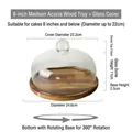 8 inch acacia wood rotating cake stand with transparent glass dome for dessert display - 8-inch Medium Acacia Tray with Dome (Rotatable)