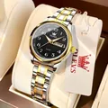 OLEVS luxury two-tone stainless steel quartz watch for men with black dial and calendar - Two-tone Black Gold