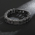 Macro shot of industrial titanium steel motorcycle chain bracelet with cubic zirconia inlay - Gunmetal (KB117621-KHY)