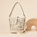 Minimalist beige bucket bag with brown letter print and adjustable shoulder straps - Letter Off-white