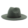Classic dark green straw fedora hat with studded leather band and gold buckle - Dark Green