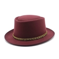 Chapeau pork pie en laine bordeaux avec ruban tressé doré pour femmes en hiver - M (56-58cm) / Bordeaux