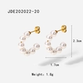 18K gold plated stainless steel C-shaped hoop earrings with white pearls for women - C-Shape Pearl Stud (JDE202022-20)