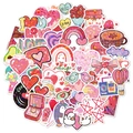 Macro display of holographic heart and rainbow stickers for DIY laptop and phone cases - Q24-Love Stickers 50A-Holographic