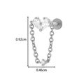 Silver heart chain labret stud with zircon stones and precise 0.92cm length detail - 0194-7# Silver Heart Long Chain Dangle