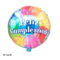 Detail of 18 inch Feliz Cumpleaños foil balloon with colorful gift patterns - 18 Inch Spanish Happy Birthday - Colorful Gifts Ribbons