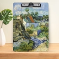 Planche à pince A4 en bois avec impression peinture à l'huile Van Gogh et clip - Maisons à Auvers