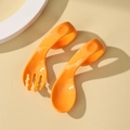 Orange toddler training spoon and fork set with ergonomic curved handles for easy grip - Vibrant Orange (Bagged)