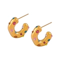 C-shaped gold-plated hoop earrings with colorful inlaid rhinestones and mirror finish - Thick C-Shape / Gold Multicolor Zirconia