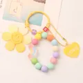 DIY yellow sunflower keychain with love heart tag, rainbow charm and macaron beads - Yellow (Q995-1)