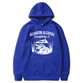 Royal blue long-sleeved hoodie with white Alligator Alcatraz graphic and kangaroo pocket - Blue