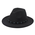 Detail of black wool fedora featuring blue turquoise beads and silver metal studs decoration - Dark Gray