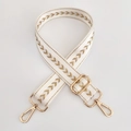 Adjustable white nylon shoulder strap with gold arrow embroidery and metal buckles - White Gold Thread + Gold Buckle