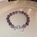 Purple beaded bracelet featuring silver moon and star charms with a cat-eye stone accent - 102# Elastic Bracelet-Silver-Purple Beads-Moon