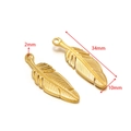 Golden feather pendant dimensions showing 34mm length and 10mm width for DIY jewelry - 10*34mm Feather Pendant / Gold