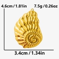 Macro shot of 18K gold plated conch pendant showing dimensions 4.6cm by 3.4cm and weight - Gold