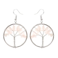 Detail of silver wire tree of life earrings featuring handmade pink crystal stones - 3.5cm / Silver + Rose Quartz