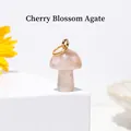 Miniature cherry blossom agate mushroom pendant with a golden metal loop detail - Cherry Blossom Agate