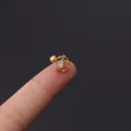 Orecchino a bottone dorato a luna e cuore con zirconi e chiusura a sfera a vite - Stile Luna Cuore Oro (354-12#G)