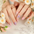 Pink and purple gradient press-on nails with white snowflake patterns and glitter - Pink Purple Gradient Snowflake Style (JP2699)
