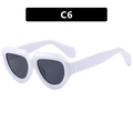Fashionable retro white irregular frame sunglasses with dark tinted lenses model C6 - As Shown / Solid White Frame Gray Lens